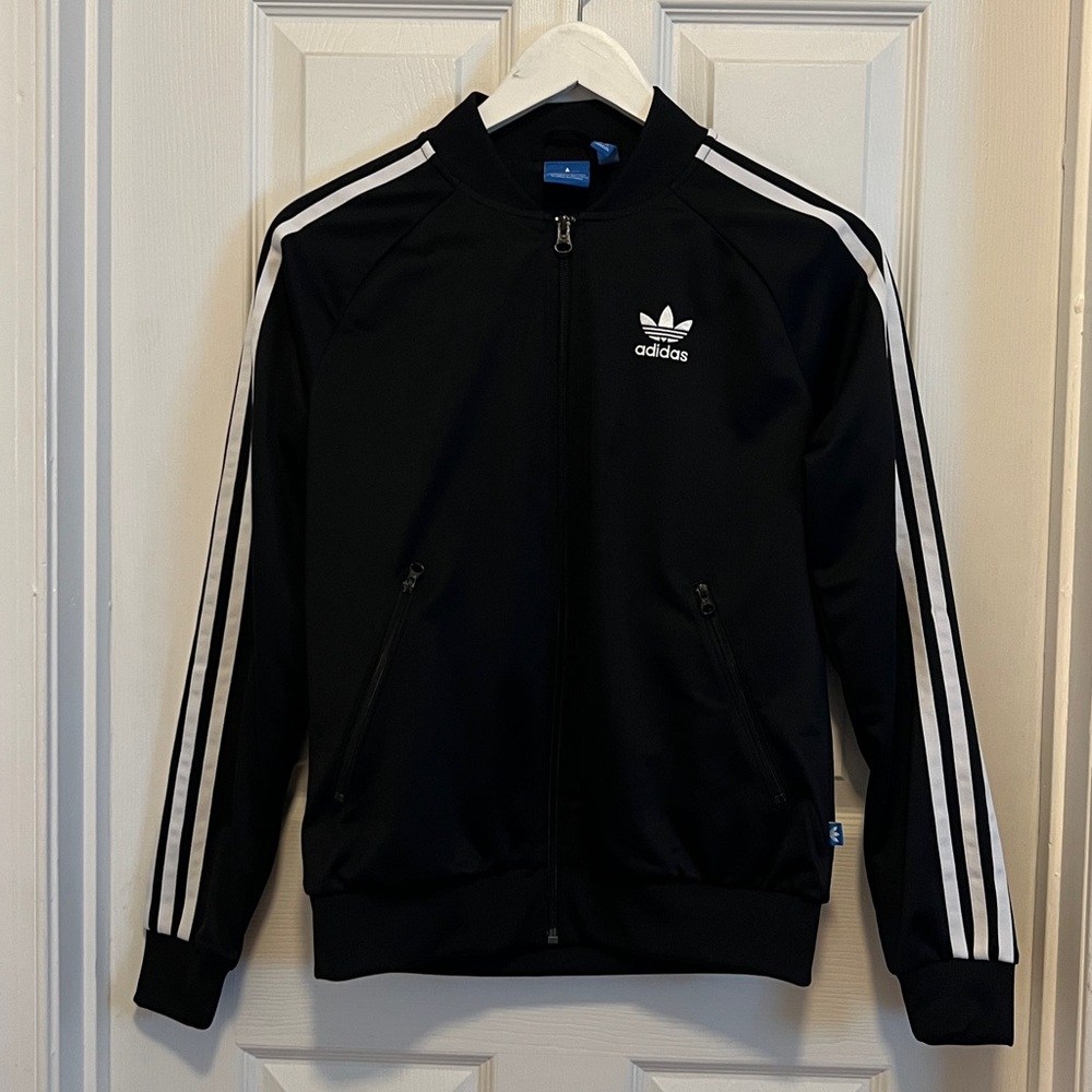 adidas Black Jacket with White Stripes